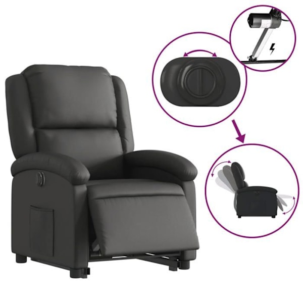 Fauteuil relax TV med elektrisk løftefunktion, meget komfortabel i ægte sort læder DEC028458 Svart