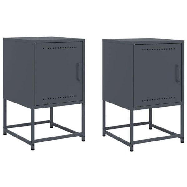 Sæt med 2 natborde med skab med dør 36 x 39 x 60,5 cm anthracite stål DEC034830 Guld