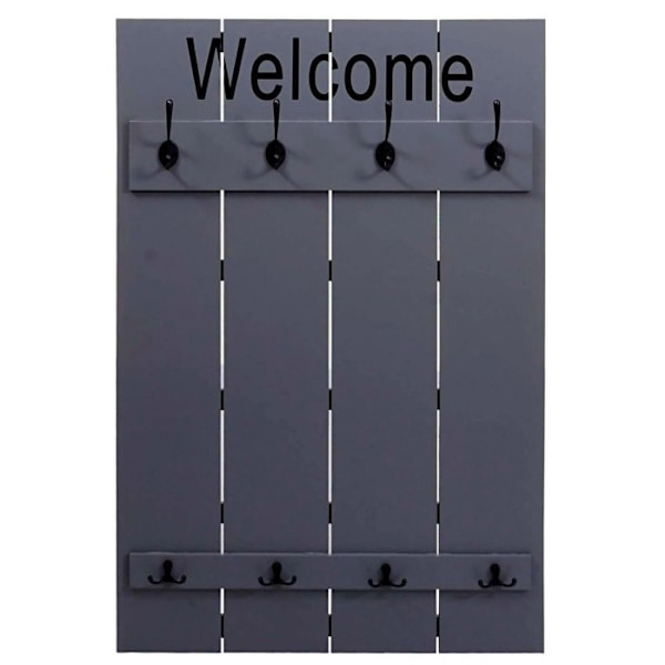 Seinänaulakko 8 koukulla welcome 91 x 60 cm harmaansinisestä puusta 04_0008176 Blå
