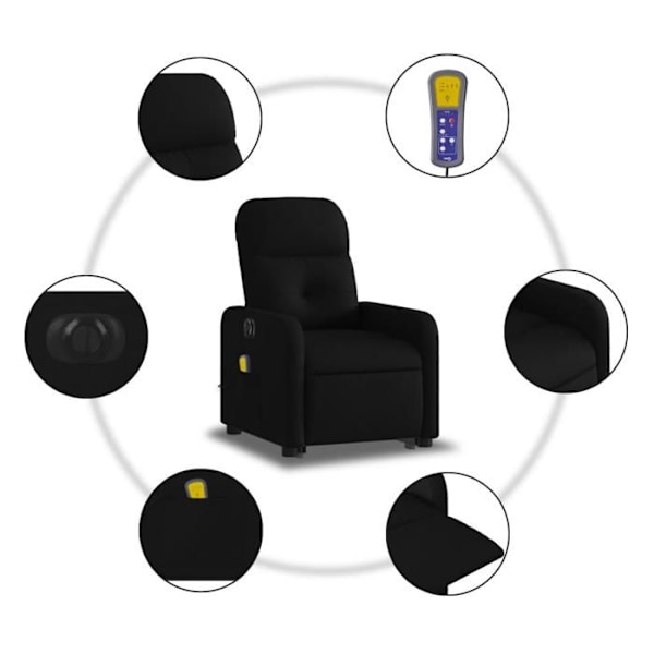 Massagefåtölj med elektrisk hissfunktion och lutbar design i svart tyg DEC027820 Svart
