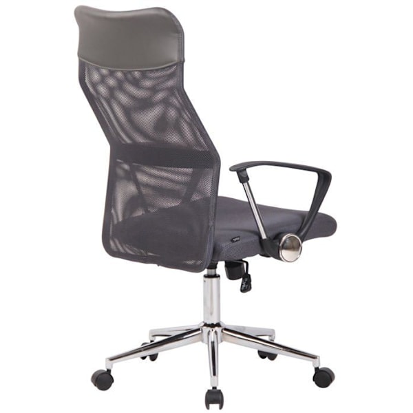 Ergonomisk kontorstol med hjul, justerbar højde og pivotering i grå net.