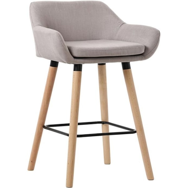 Bar lounge stool x1 design i skandinavisk stil med taupe stofsæde, ben i træ og fodstøtte i metal 10_0004916 kastanj