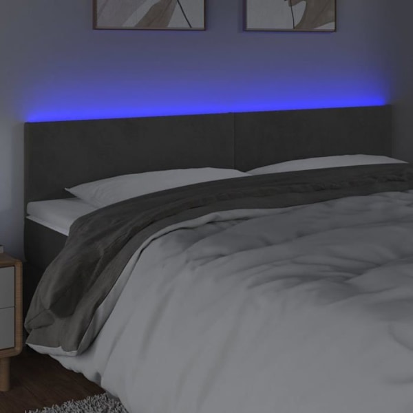 Hovedgærde til seng, soveværelse, LED møbel, 200 x 5 x 78/88, mørkegrå velour