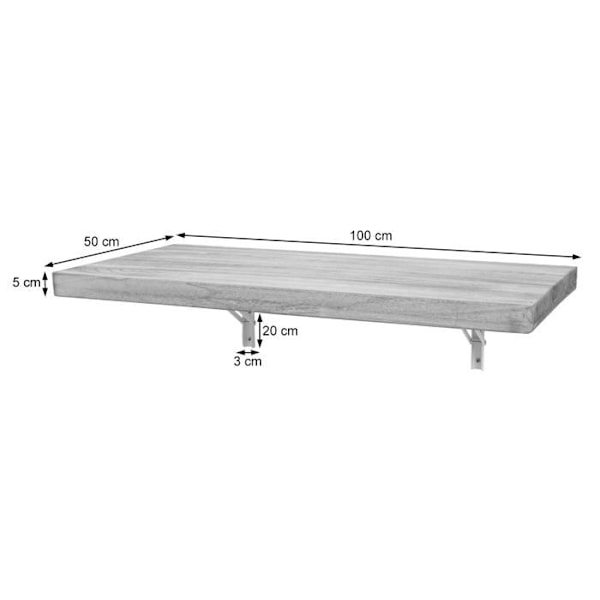 Väggmonterad kökstablå, hopfällbar i solid trä, 100 x 50 vit patina