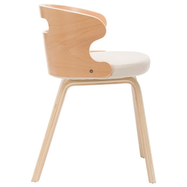 Set med 2 designade matstolar i tidlös böjd trä och syntetiskt material i krämfärg.