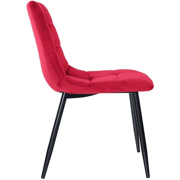 Spisebordsstol x1 med firkantede dekorative syninger i rød velour og sort metal 10_0002134 Metall