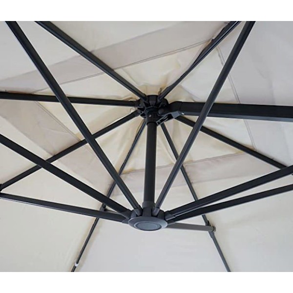 Restaurationsparasol 3 x 3m (Ø4,24m) pivotant, polyester aluminium/stål 23kg crème uden fod