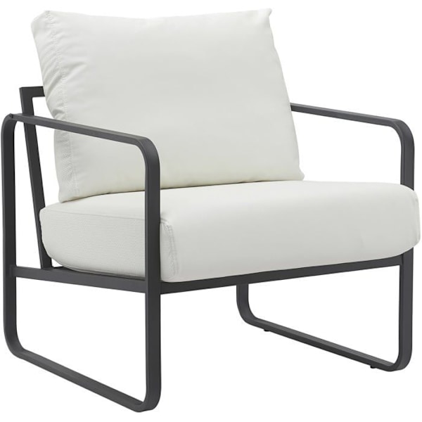 Retro chic design lounge chair in white PVC and matte black metal frame 10_0002816 Vit