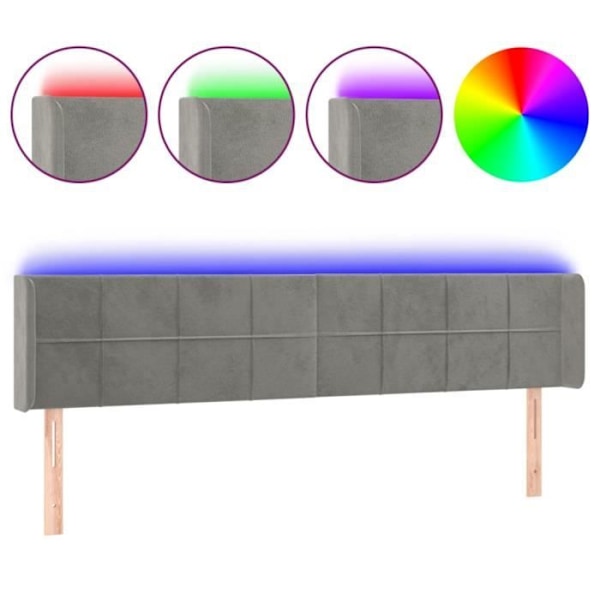 Sengetæppe - Ikke specificeret - 163x16x78/88 cm - Lyst gråt velour - Indbygget LED - Moderne design Ljusgrått