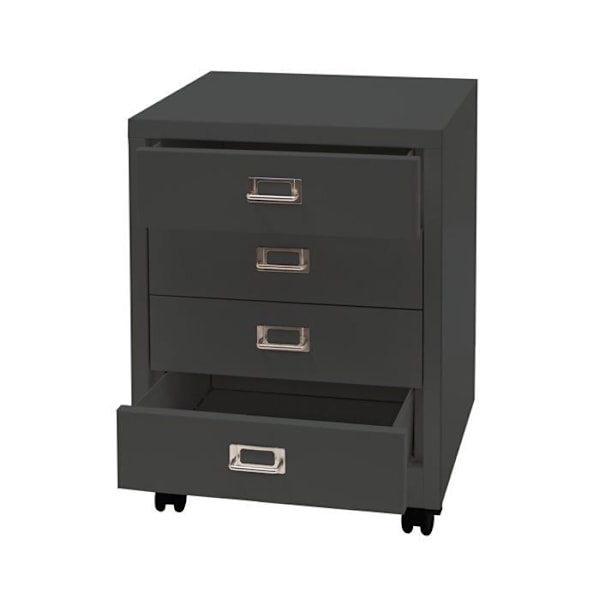 Caisson à tiroirs de bureau 55x40x41 cm 4 tiroirs en acier gris foncé 04_0008267 Grå