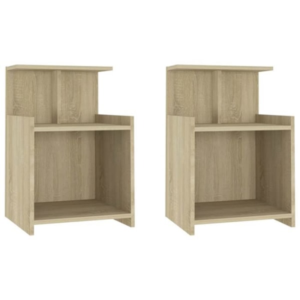 Sæt med 2 natborde med hylder 40 x 35 x 60 cm spånplade i egetræ farve DEC035259 Flerfärgad