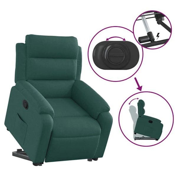 Fauteuil relax TV med komfortabel polstring og elektrisk løftefunktion i mørkegrønt stof DEC028230 Guld
