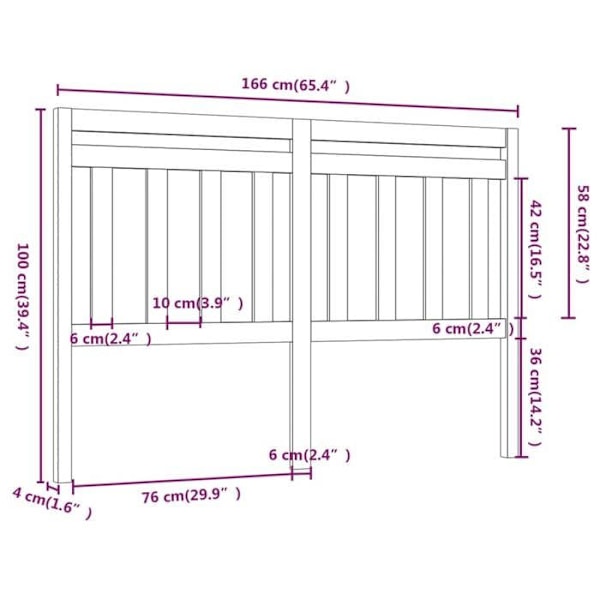 Hovedgærde til seng til soveværelse møbel 166 x 4 x 100 cm sort fyrretræ TDL0202217