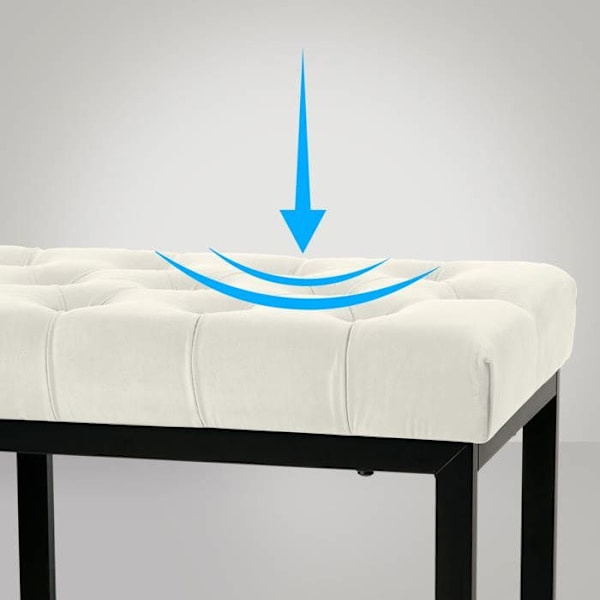 Bænk ved seng af 150 cm i cremevelour med metal i sort, 10_0003669 Grädde