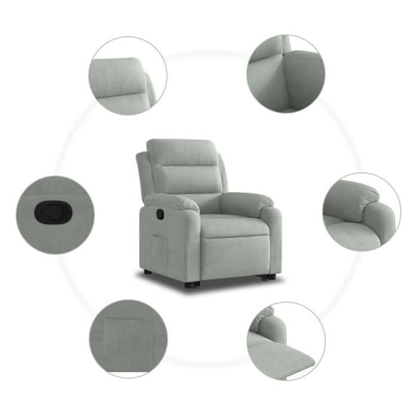 Soffa för avkoppling med TV, bekväm stoppning, elektrisk lyftfunktion, ljusgrå sammet DEC027921 Grå