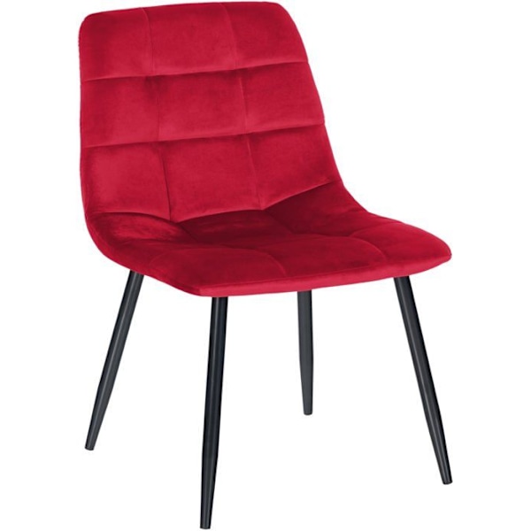 Spisebordsstol x1 med firkantede dekorative syninger i rød velour og sort metal 10_0002134 Metall