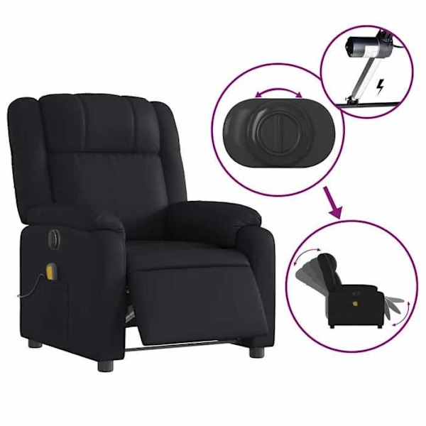 TV afslapningsstol med massagefunktion, elektrisk justerbar, 6 massagepunkter i sort PVC DEC027219 Svart