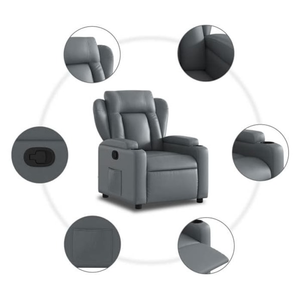 Fauteuil relax TV med komfortabel polstring og manuel hældningsfunktion i grå PVC DEC027978 Grå