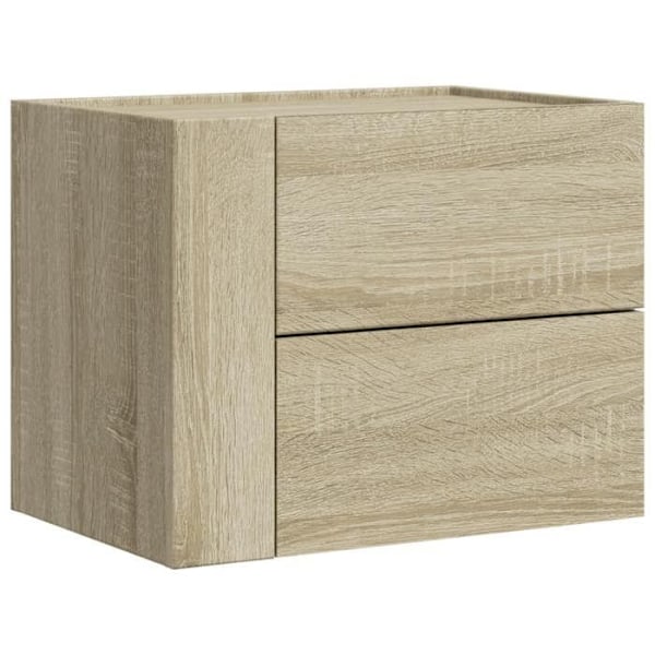 Væghængt natbord med to skuffer 45 x 30 x 35 cm ingeniørtræ i egetræfarve DEC034287 kastanj