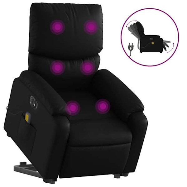 Massagefåtölj med lutningsfunktion och elektrisk lyftfunktion i svart PVC DEC027805 Svart