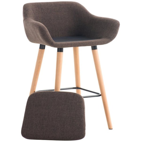 Set av 2 lounge barstolar i skandinavisk design med sits i brunt tyg, ben i trä och fotstöd i metall 10_0004171 kastanj