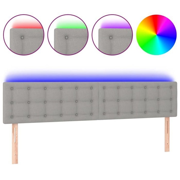 Hovedgærde - TDL - 200x78/88 cm - Lys grå stof - Farvet LED - Højdejusterbar Grå
