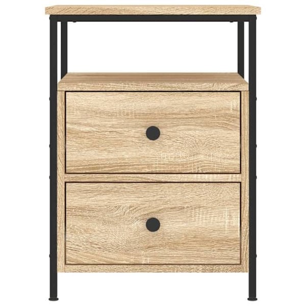 Natbord med to skuffer og hylde 44 x 45 x 60 cm ingenieurtræ farve eg og jern DEC033879 kastanj