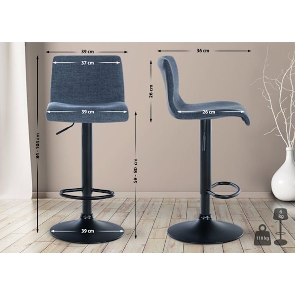 Barstol x1 enkel design med blåt stoffodstøtte, sorte metalben 10_0004555 Blå