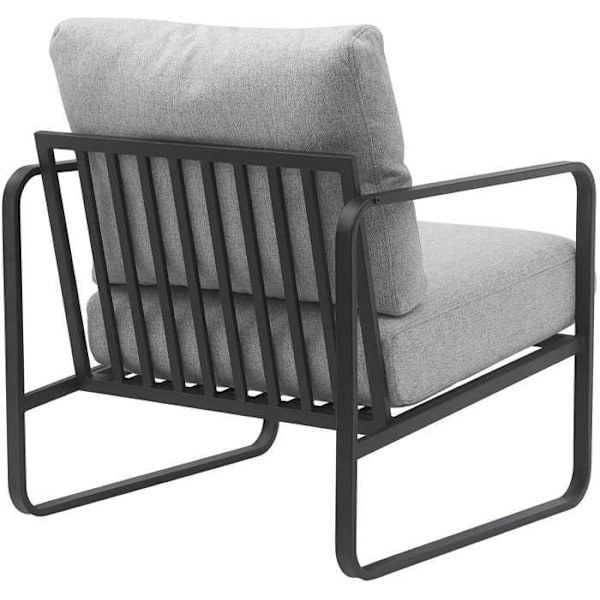 Design retro chic loungestol i lysegrå stof med ramme i mat sort metal 10_0002819 Grå
