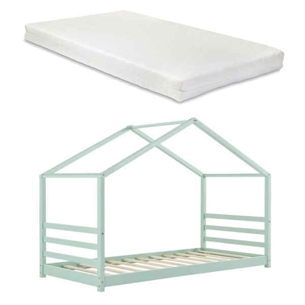 Liten stuga - Hus - 90x200 cm - Furu - Madrass ingår - Enkel montering Mynta