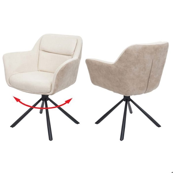 Set av 2 matstolar med armstöd, snurrande sits i creme PVC och metall 04_0007362 Grädde