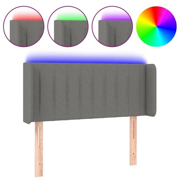 Sengehoved tilbehør til seng soveværelse møbel med LED 93 x 16 x 78/88 cm stof mørkegrå TDL0200982 Grå