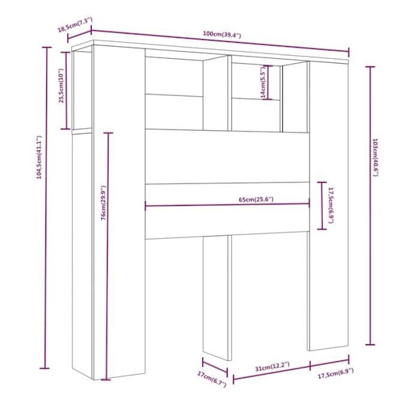 Hovedgærde - TDL - MDF brun - 4 rum - 100 x 18,5 x 104,5 cm - Moderne design kastanj
