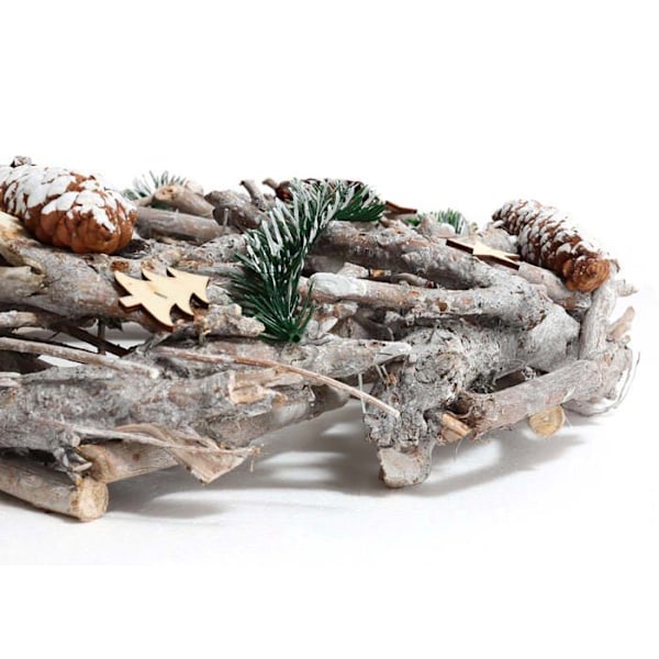 Adventskrans rund dekorationskrans jul bordkrans i træ diameter 48 cm hvid grå 04_0006550 Vit