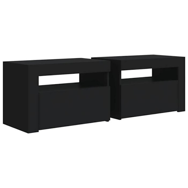 Sæt med 2 LED natborde med skab med dør 60 x 35 x 40 cm sort ingeniørtræ DEC034841 kastanj