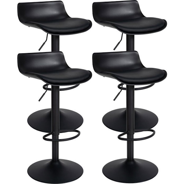 Barstol x4 med justerbar fodstøtte moderne design i sort PVC og sort metal 10_0004500 Metall