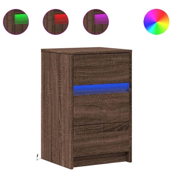 Yöpuuseinä LED-valolla ja 3 laatikolla 38 x 34 x 61 cm ruskeasta puuinsinööristä DEC032799 kastanj
