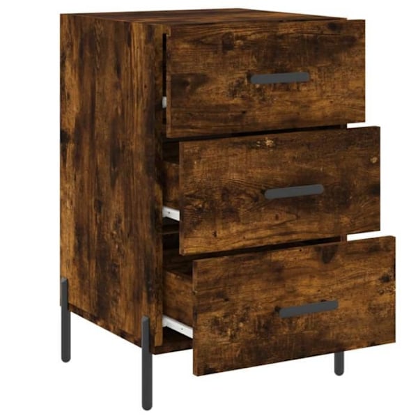 Natbord med 3 skuffer 40 x 40 x 66 cm ingeniørtræ brun og jern DEC033623 kastanj