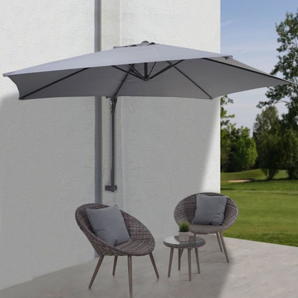 Parasol mural til balkon terrasse med hældbar mast 3m polyester aluminium/stål 9kg farve grå