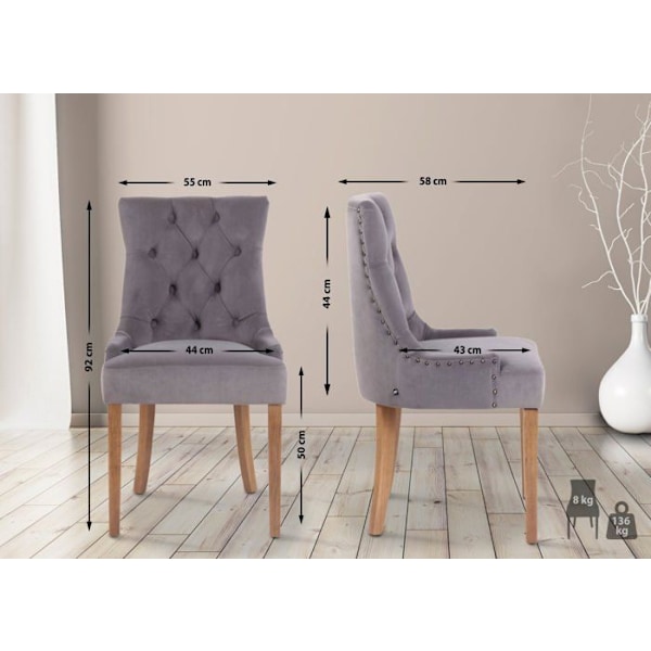 Matsalsstol x1 antik design klädd i grå sammet med 4 ben i ljust trä 10_0001941 kastanj