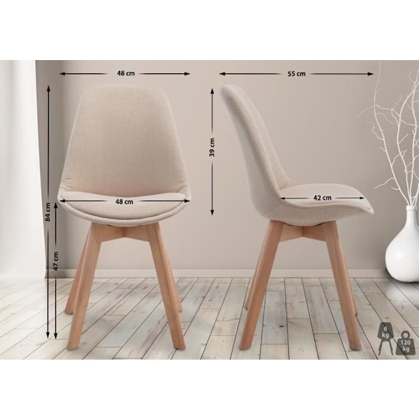 Spisebordsstol x1 skandinavisk design i cremefarvet stof og 4-benet stativ i lys træ 10_0003274 kastanj