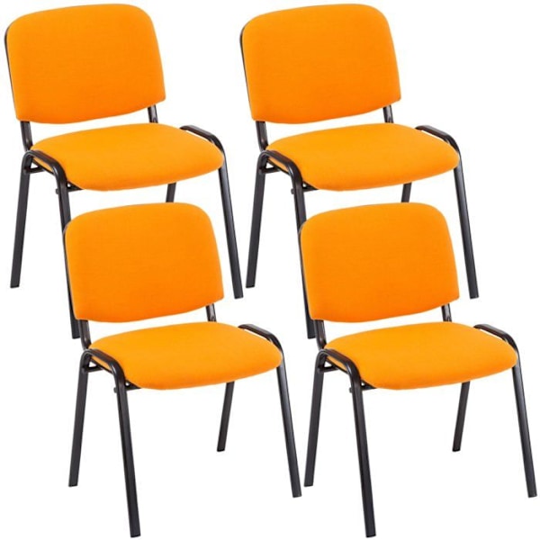 Set om 4 stapelbare besöksstolar i orange tyg för väntrum med 4-fots svart metallunderrede 10_0003194 Metall