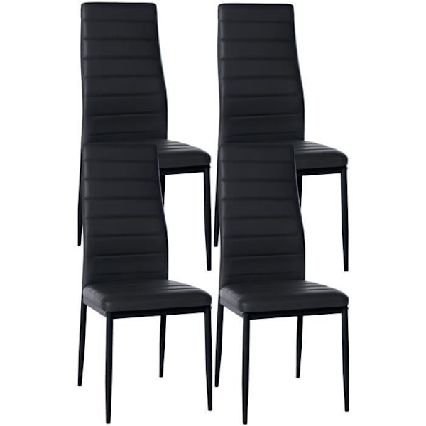 Spisestuestole - Design - Pakke med 4 - Sort kunstlæder - Sort metalramme - Moderne Svart