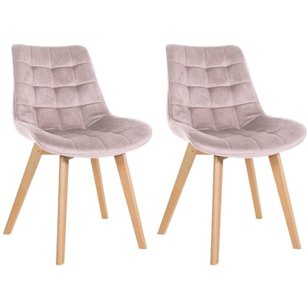 Set med 2 st stolar i skandinavisk design för matsalen med fyrkantiga sömmar i rosa sammet och ben i ljust trä 10_0001682 kastanj