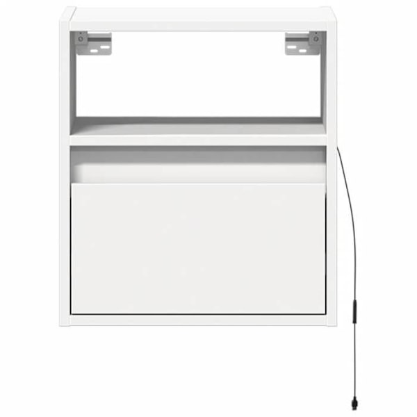 Væghængt natbord med LED-lys og skuffe 41 x 31 x 45 cm, hvidt ingeniørtræ DEC034164 Vit
