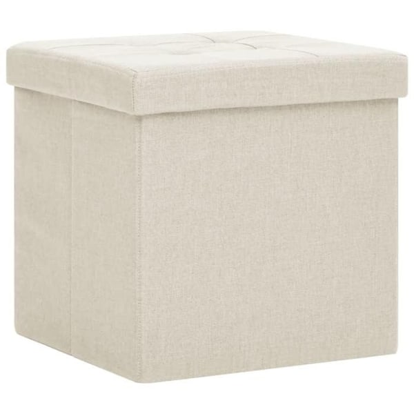 Fällbar förvaringspuff 38 x 38 x 38 cm i vit krämig tyg DEC026342 Vit