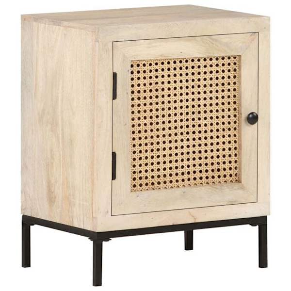 Nattesbord med skab med dør 40 x 30 x 50 cm mango træ og rattan DEC032930 kastanj