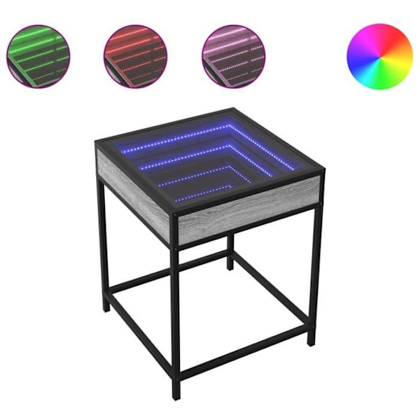 Nattesbord med LED-spejl 40 x 40 x 51 cm ingeniørtræ, glas og grå stål DEC033165 kastanj