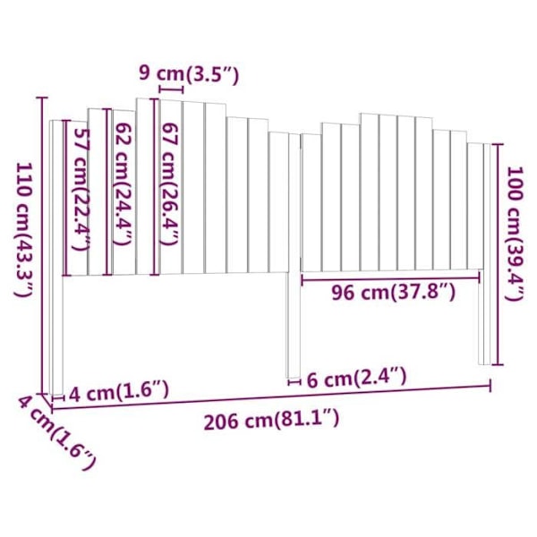 Sänggavelfäste sängsovrum möbel 206 x 4 x 110 svart furu