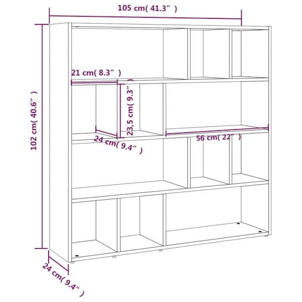 Bibliotek med förvaringsutrymme 105 x 24 x 102 cm ingenjörsträ brun DEC030703 kastanj